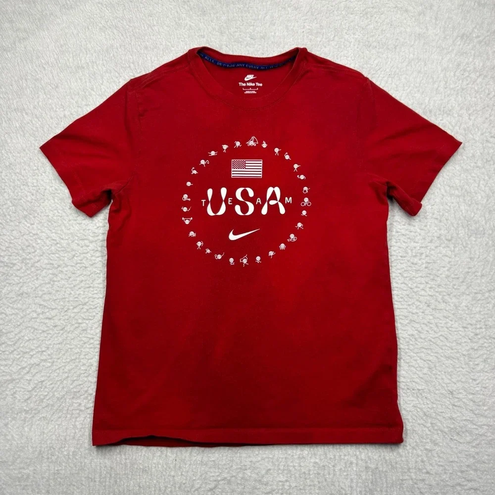 Nike Tee Team USA Olympics Graphic Print Crew Neck T-Shirt Red Men's L
